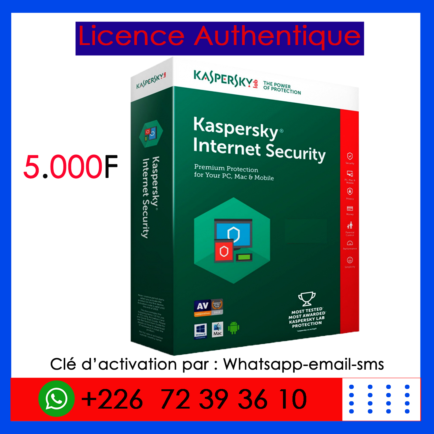 Licence authentique kaspersky internet security à Ouagadougou 